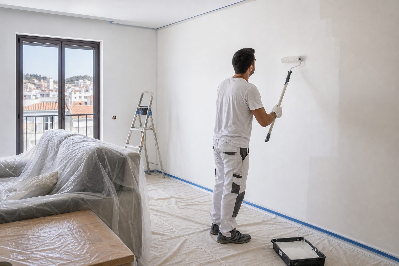 Pintura de interiores em curso